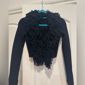 Naked Wardrobe Fringe Cropped Sweater